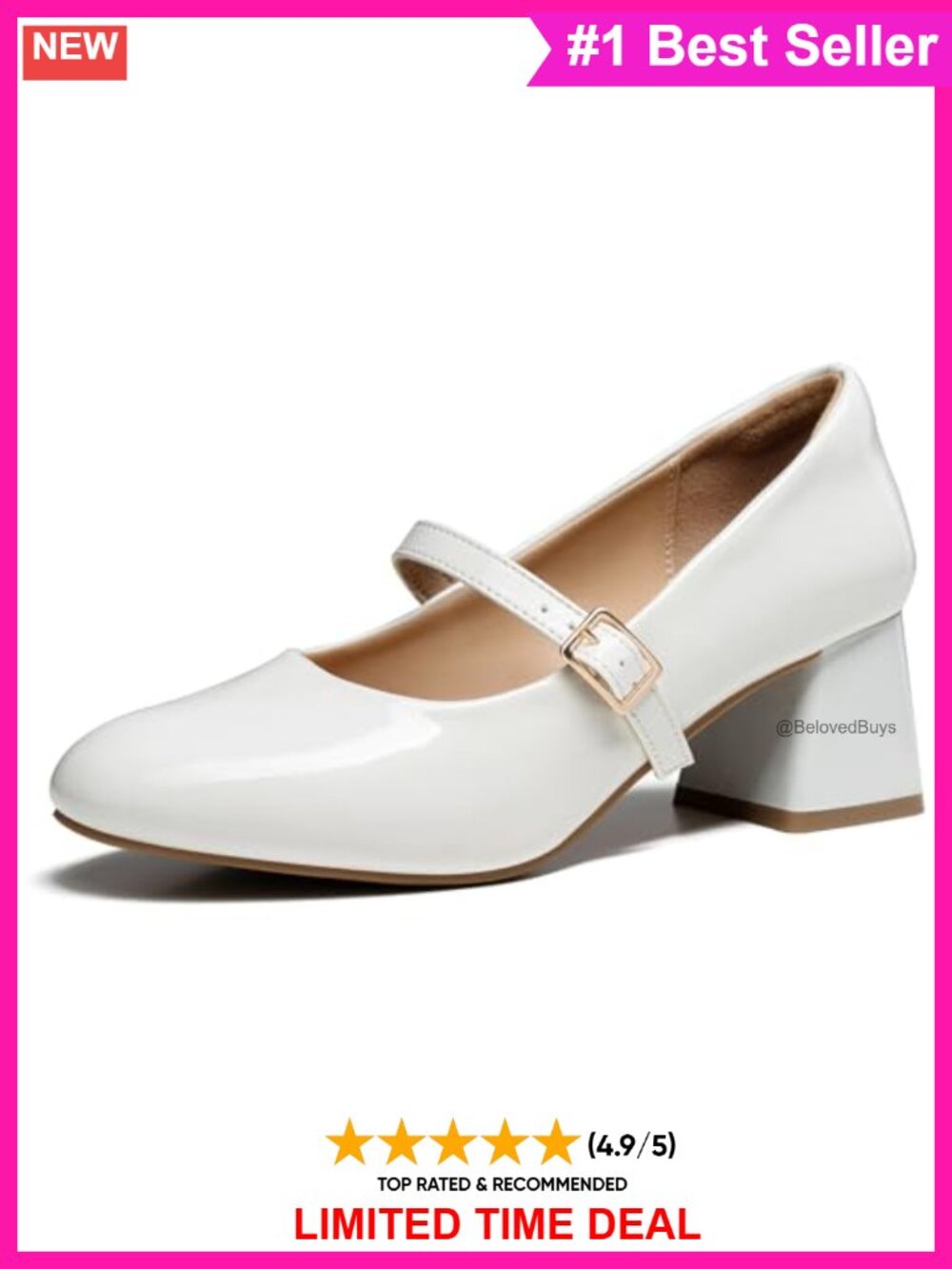 Mary Jane Heels Chunky Block Low 2.1 in Round Toe Buckle Dressy Pumps